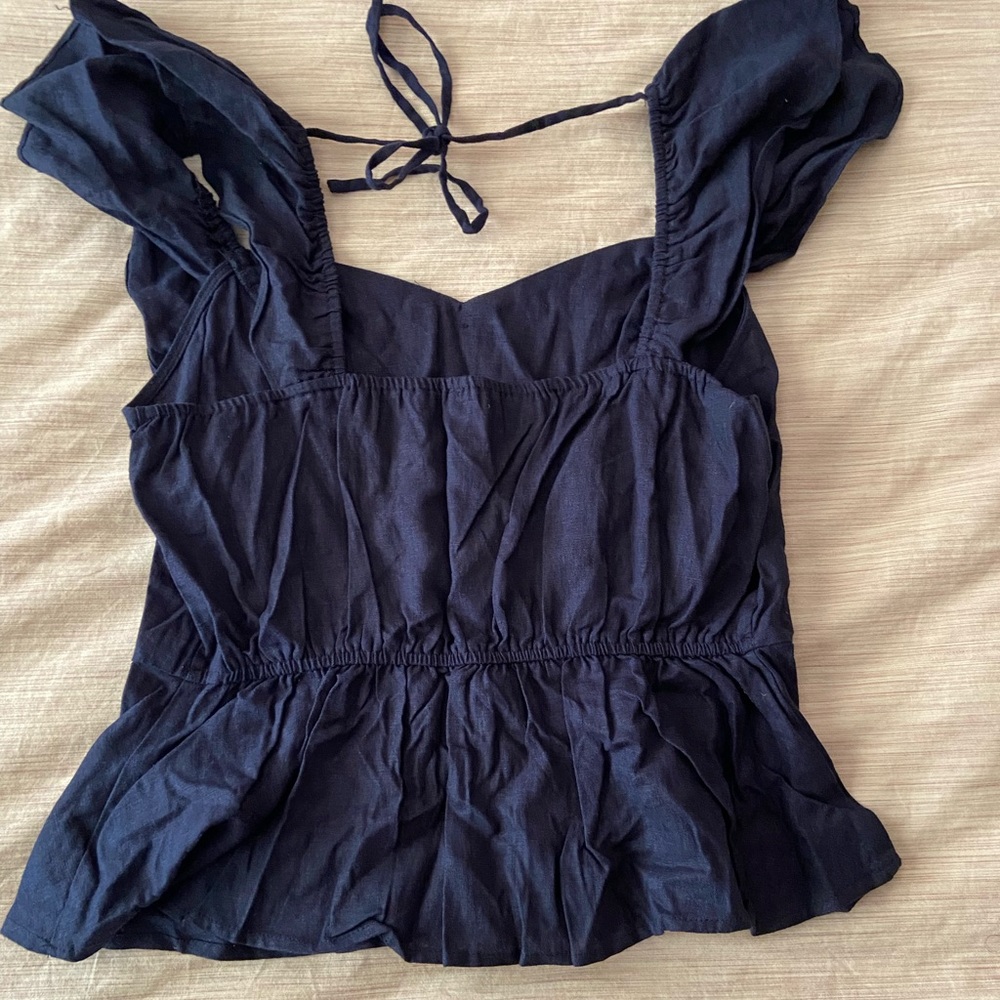 BP Navy Blue Flutter Sleeve Top - Picture 4 of 5